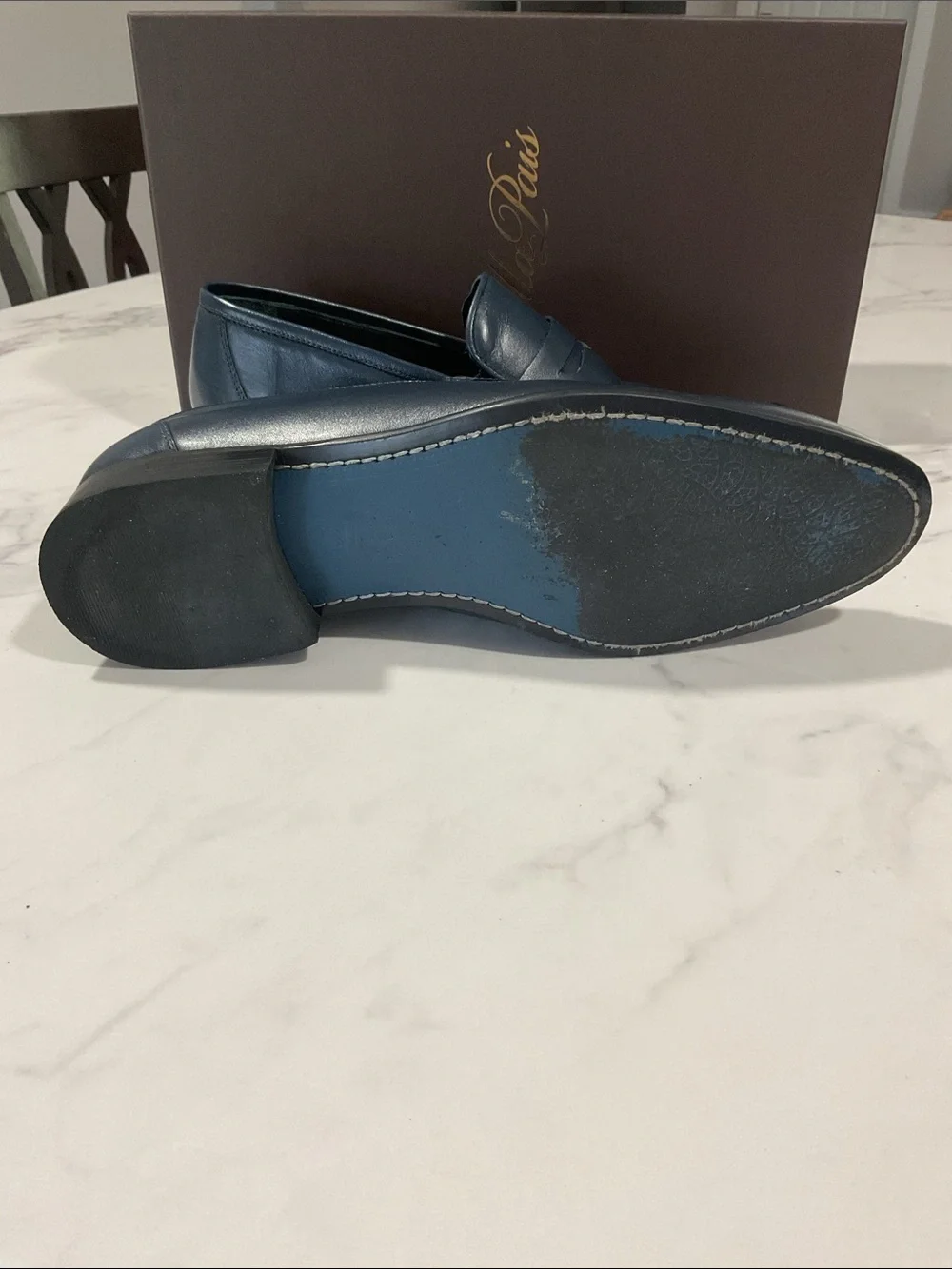 Men's Navy Leather Penny Loafers